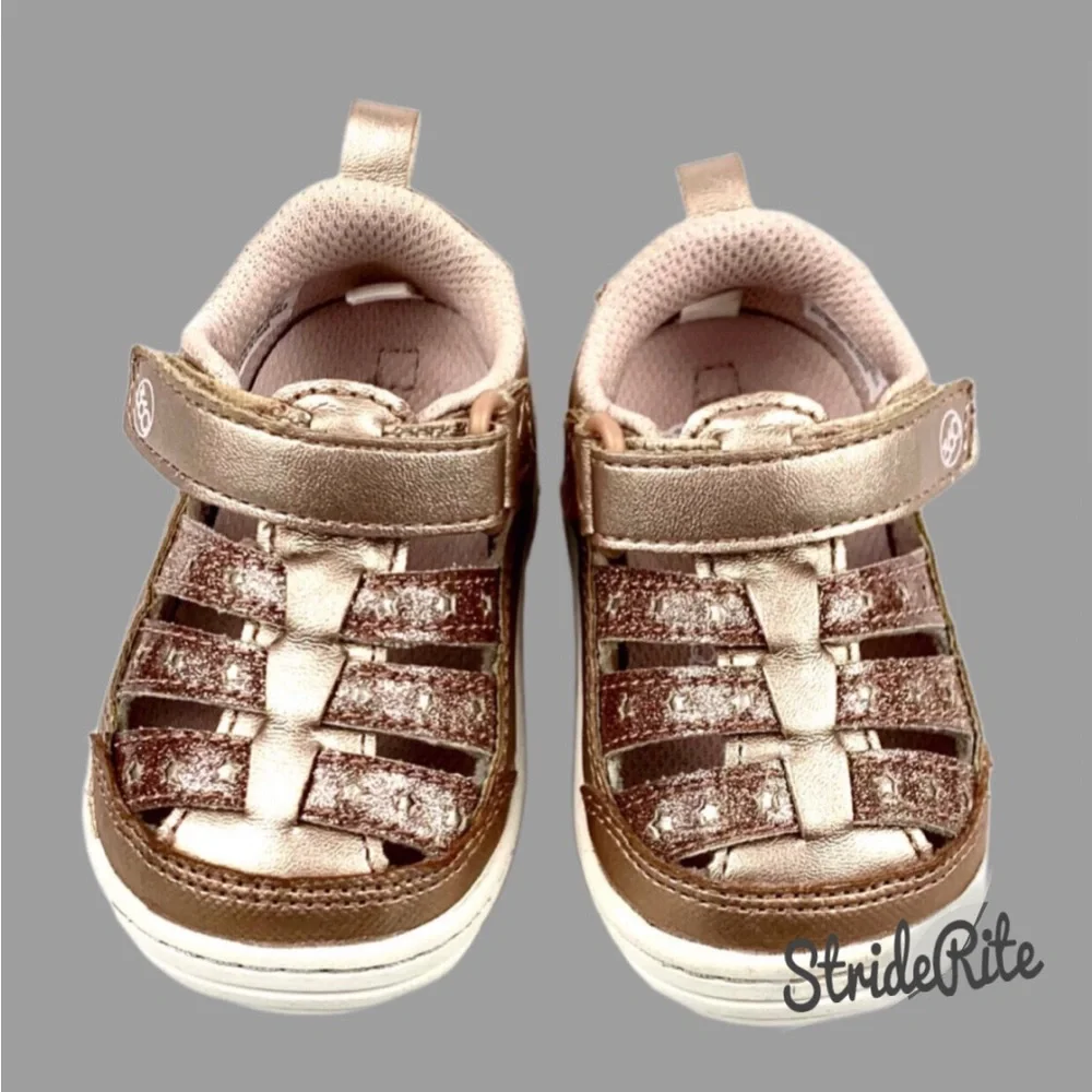 Stride Rite Devany Rose Metallic Leather Fisherman Sandals Size 3 mo.